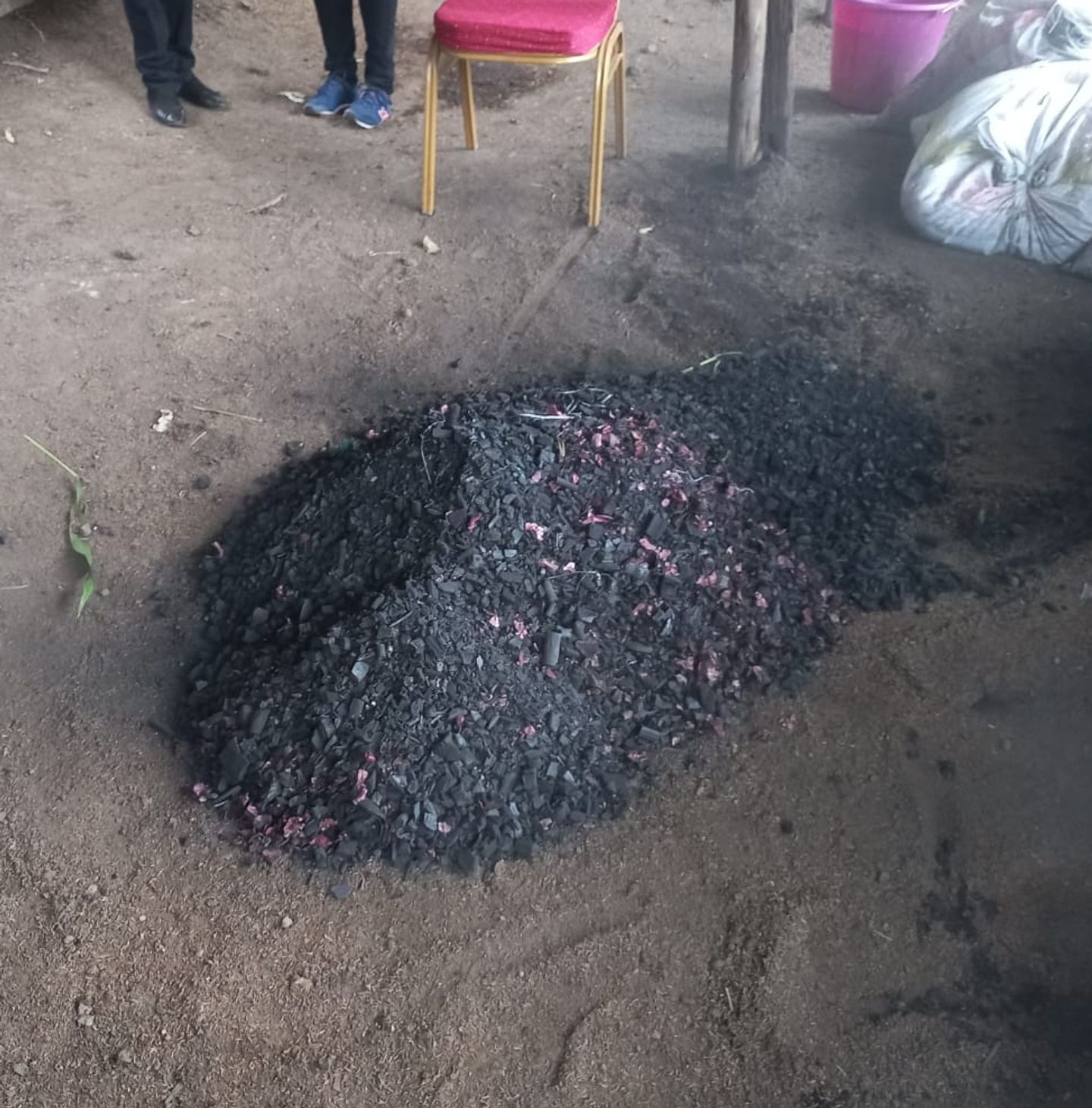 Piled charcoal